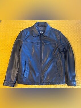 Dockers Mens Faux Leather Jacket Black Full Zip Casual Coat Pockets Size M